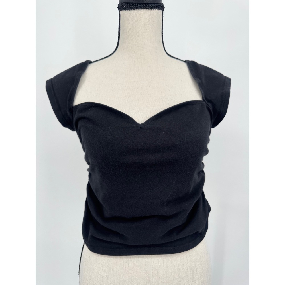 Reformation Sweetheart Cap Sleeve Top Womens Large Black Ruched Side Organic